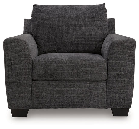 Back view of Loreo ebony chenille chair with exposed feet