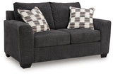 Loreo Ebony Chenille Loveseat head on view