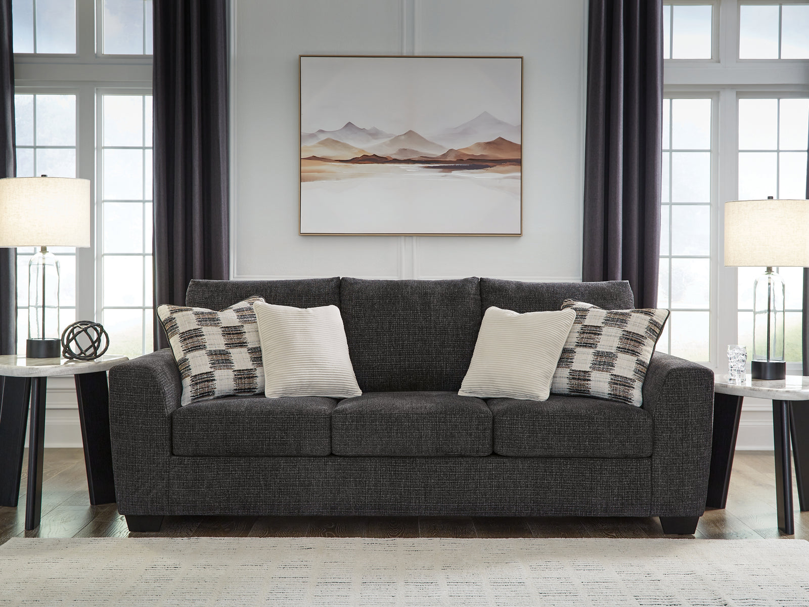 main view of Loreo Ebony Chenille Sofa furniture