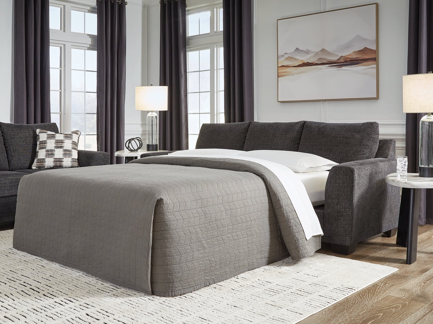 Loreo Ebony Chenille Queen Sofa Sleeper