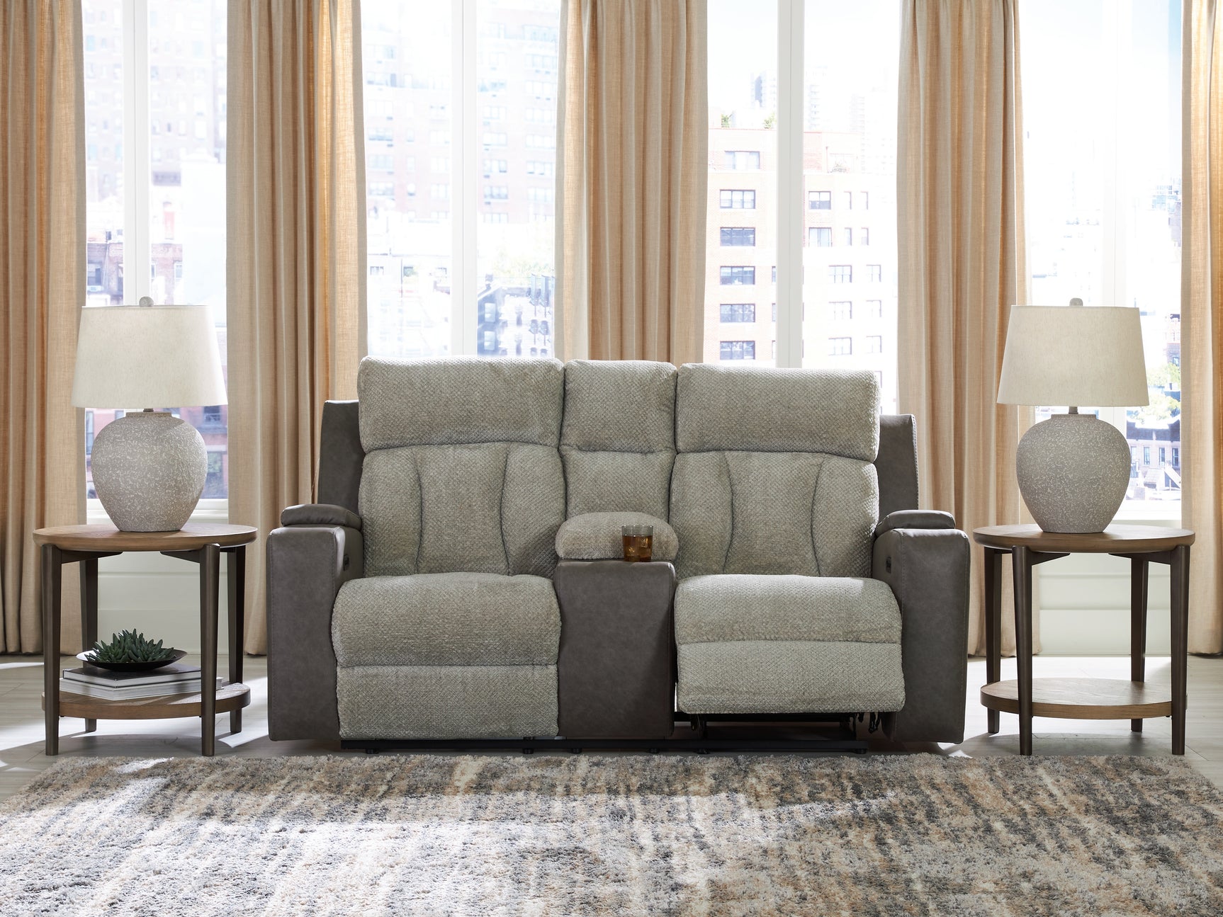 WhipLash Sisal Chenille Power Reclining Loveseat with Console