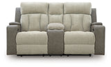 WhipLash Sisal Chenille Power Reclining Loveseat with Console