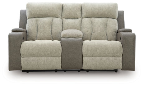 Head-on view of WhipLash power reclining loveseat