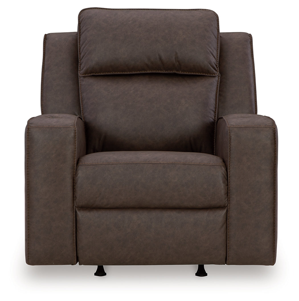 Head-on view of Lavenhorne Granite Faux Leather Recliner