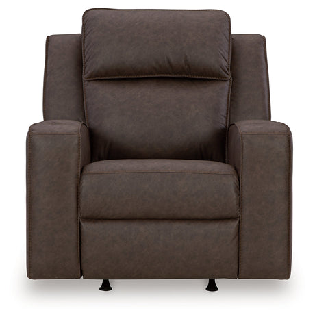 Head-on view of Lavenhorne Granite Faux Leather Recliner