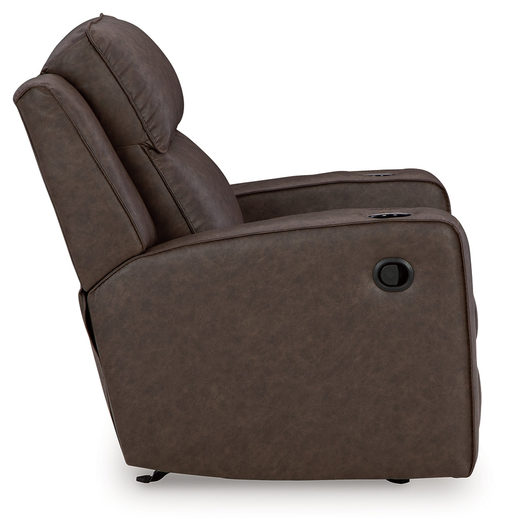 Side profile of Lavenhorne Granite Faux Leather Recliner