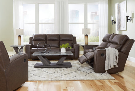 Lavenhorne Umber reclining loveseat side angle