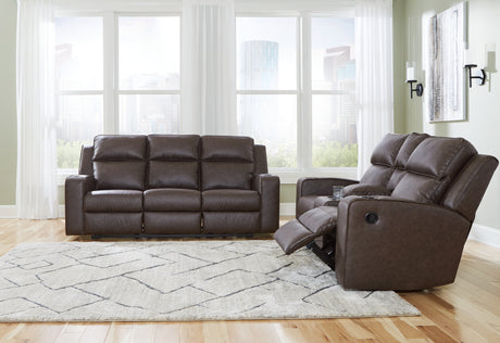 Lavenhorne Umber sofa and loveseat side angle
