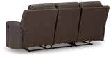 Back view of Lavenhorne Reclining Sofa in umber faux leather