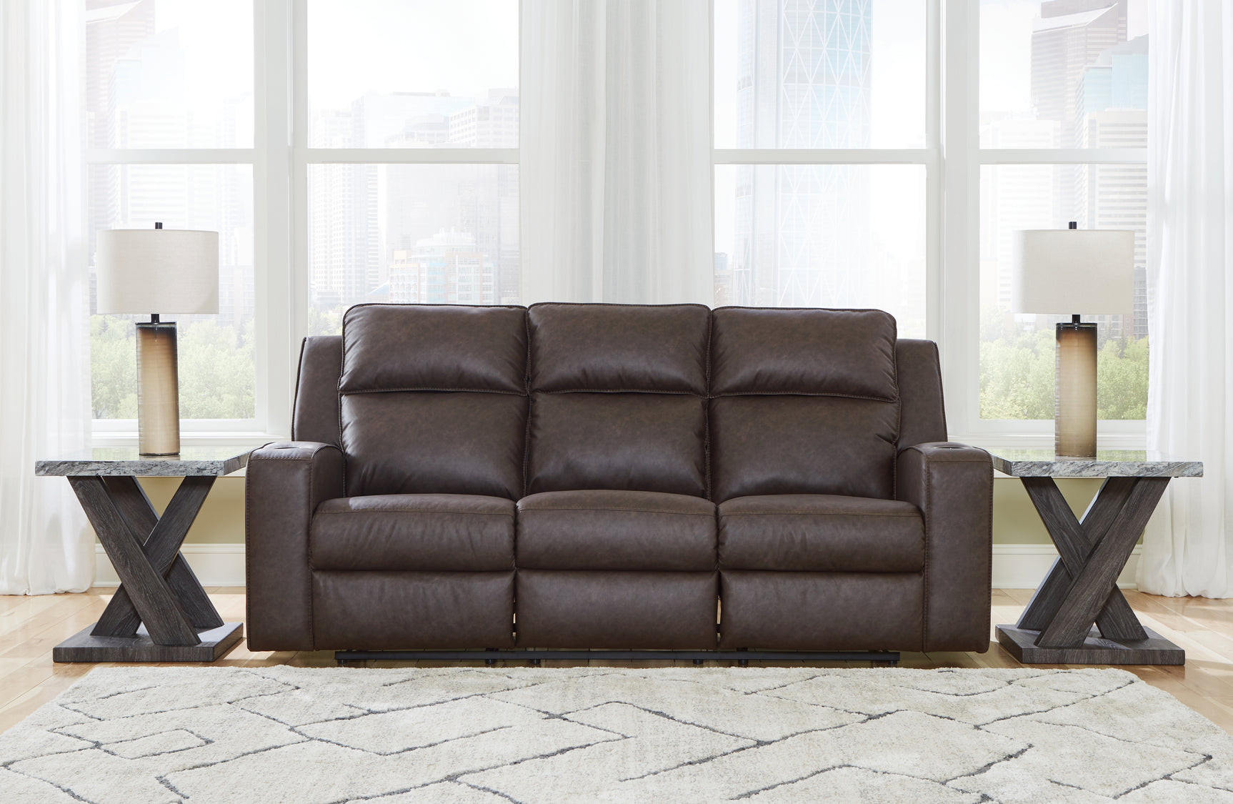 Lavenhorne Umber reclining sofa, loveseat, and recliner set