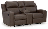 Side view of Lavenhorne Granite reclining loveseat showing track arm
