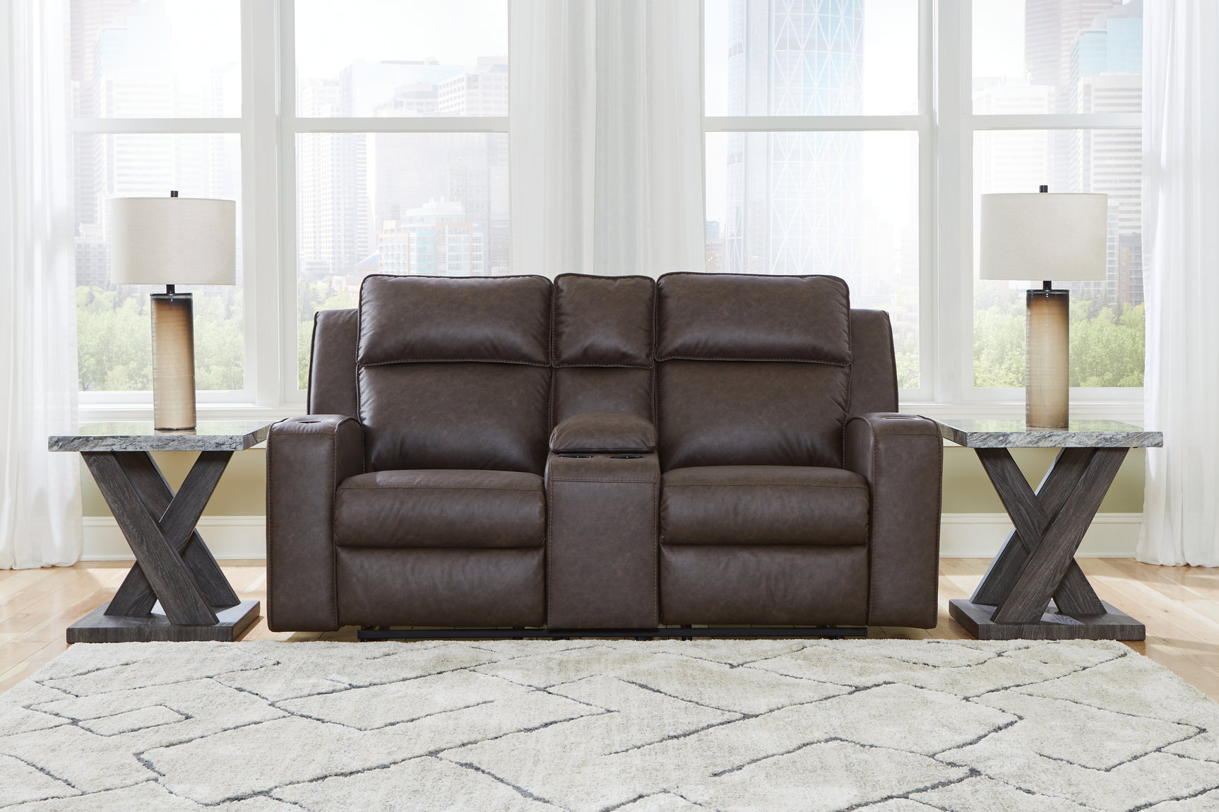 Lavenhorne Umber reclining sofa, loveseat, and recliner set