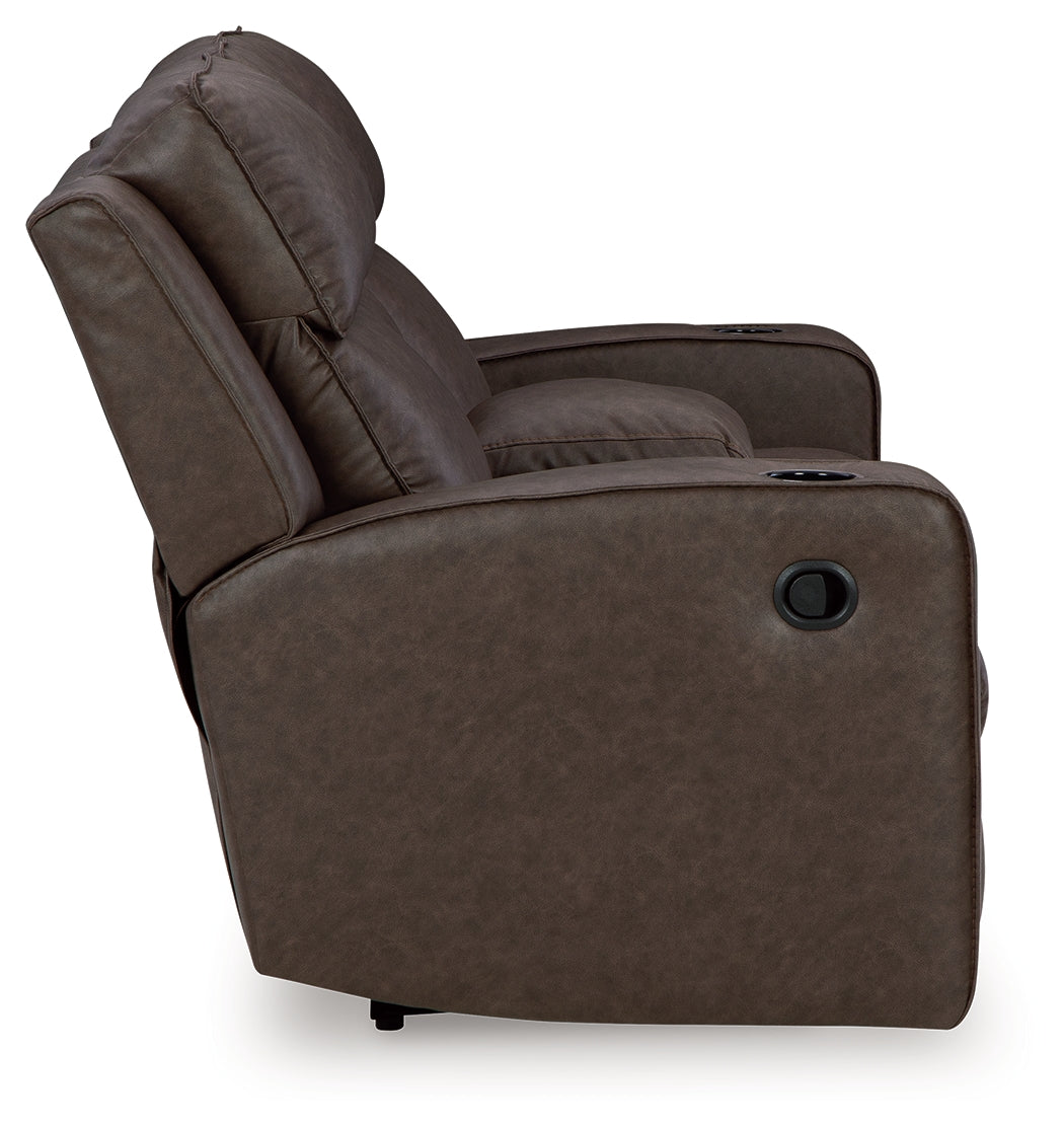 Side profile of Lavenhorne Granite faux leather loveseat