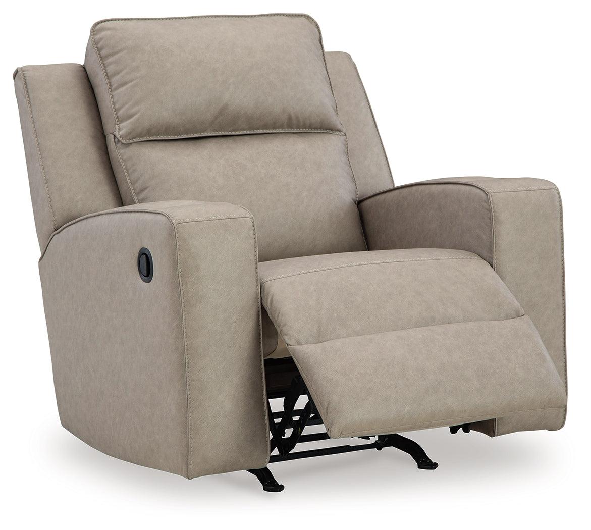 Reclining position of Lavenhorne Pebble Faux Leather Recliner