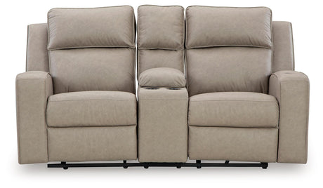 Back view of Lavenhorne pebble faux leather reclining loveseat