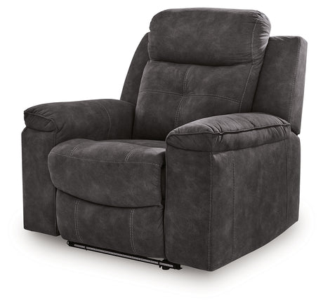 Brysonview Charcoal Faux Leather Recliner angled main view