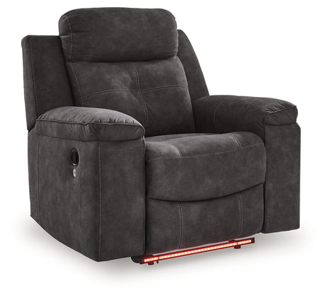 Brysonview recliner side view with blue LED lighting