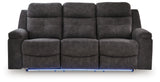 Brysonview Reclining Sofa front view with LED ambient white light on