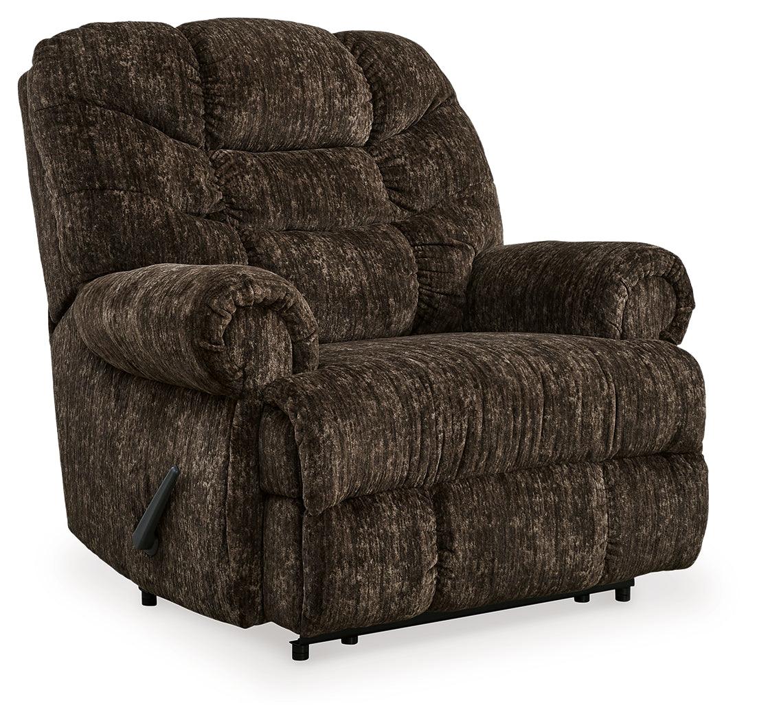 Movie Man Chocolate Velvet Recliner side view closed