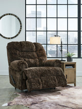 Movie Man Chocolate Velvet Recliner fully open side view