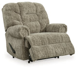 Reclining position of Movie Man Taupe Velvet Recliner