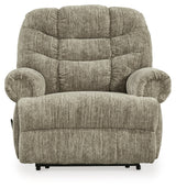 Head-on view of Movie Man Taupe Velvet Recliner