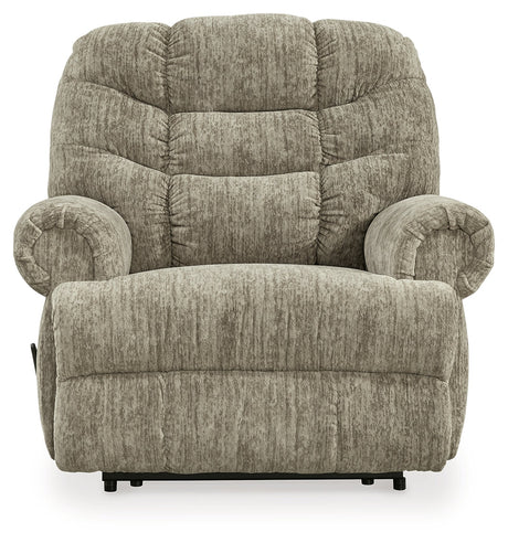 Head-on view of Movie Man Taupe Velvet Recliner