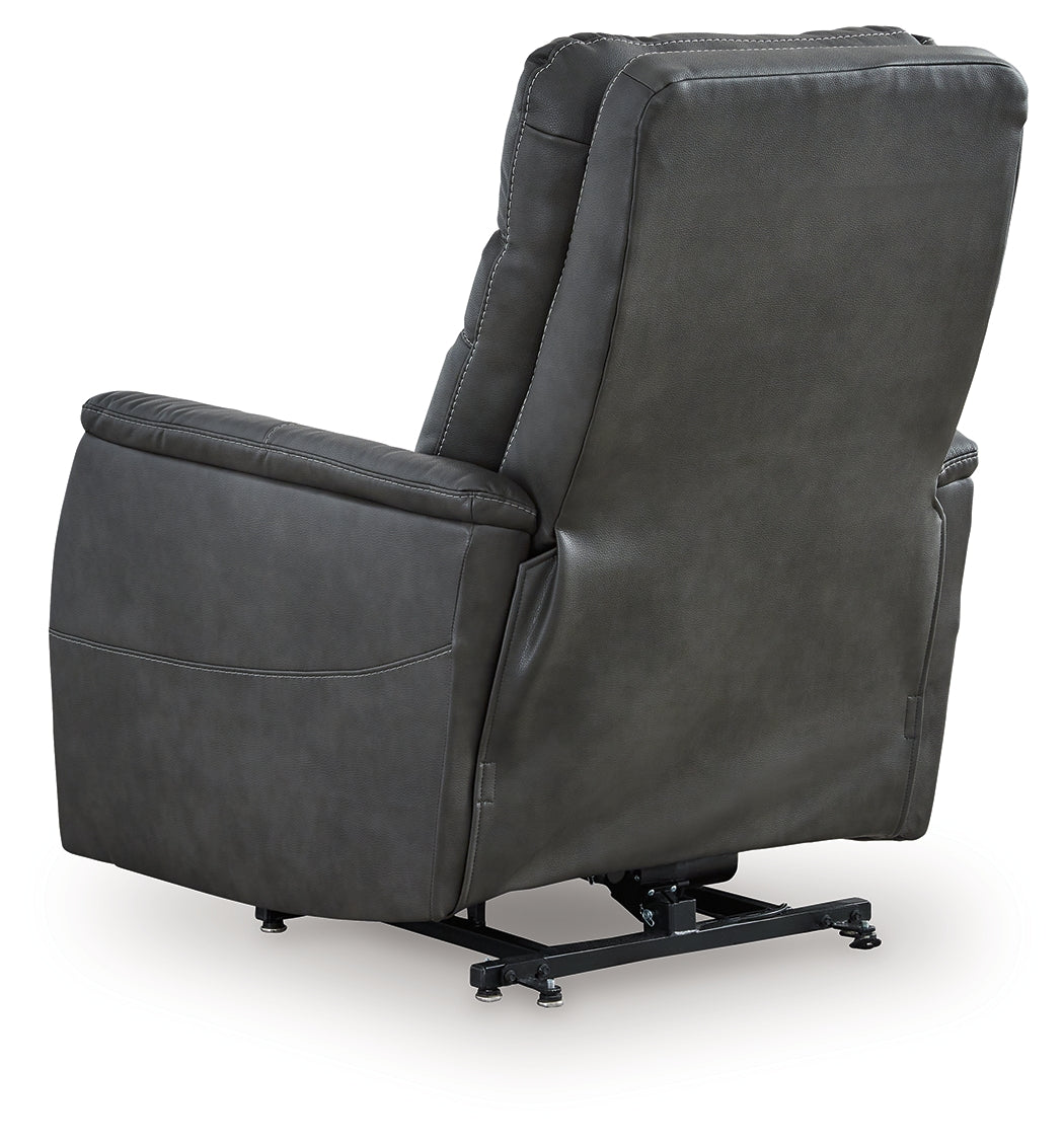 Strawbill Shadow Faux Leather Power Lift Recliner back view reclining