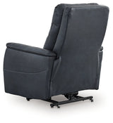 Back view of Strawbill Sapphire Faux Leather Power Lift Recliner reclining