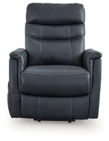 Reclined position of Strawbill Sapphire Faux Leather Power Lift Recliner