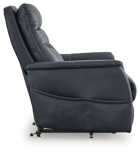 Side profile of Strawbill Sapphire Faux Leather Power Lift Recliner