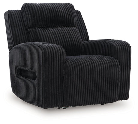 Side view of Forest Lake Black Chenille Velvet Power Recliner
