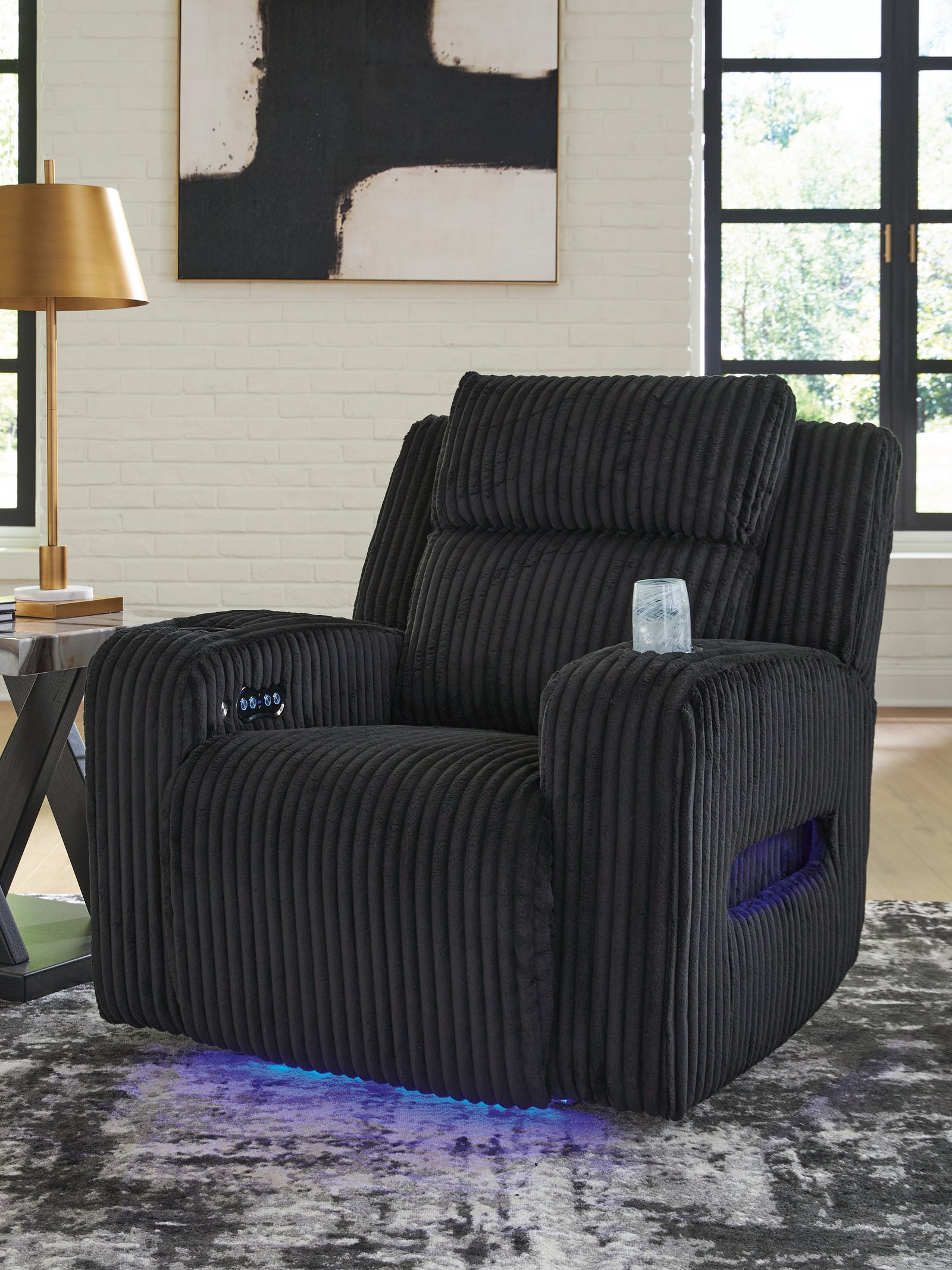 Forest Lake Black Chenille,Velvet Power Recliner
