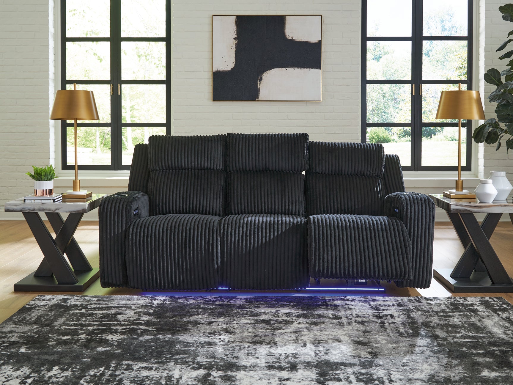 Forest Lake Black Chenille,Velvet Power Reclining Sofa
