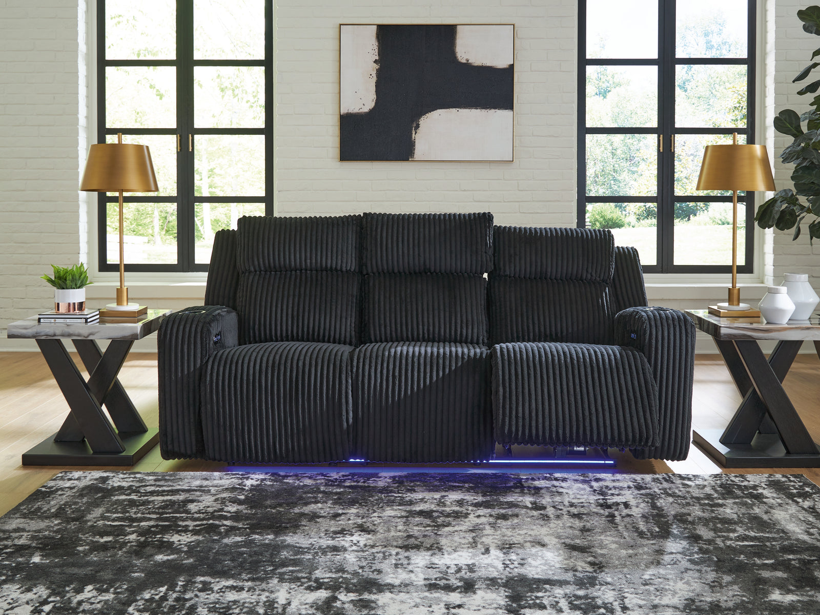 Forest Lake Black Chenille,Velvet Power Reclining Sofa
