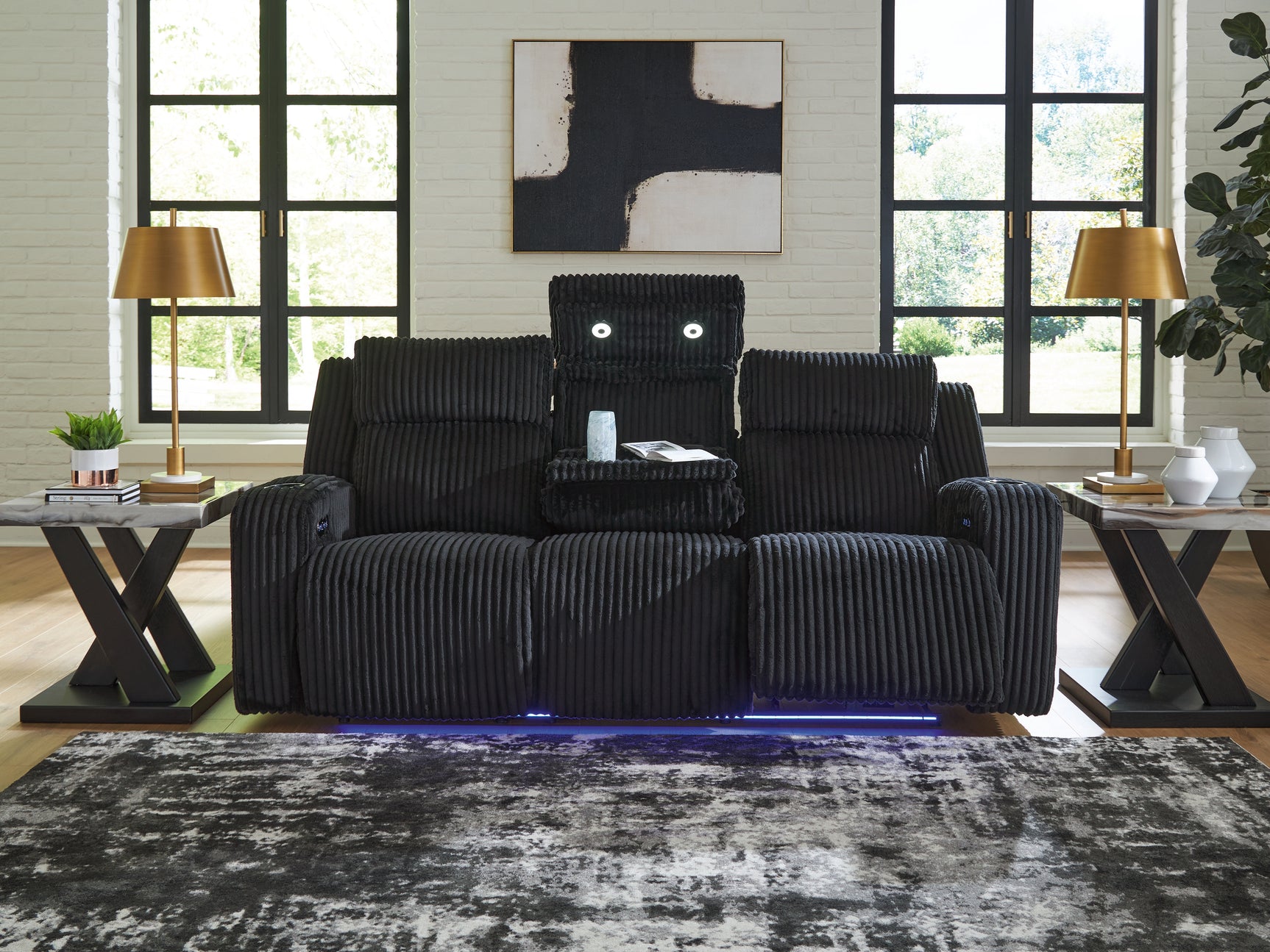 Forest Lake Black Chenille,Velvet Power Reclining Sofa