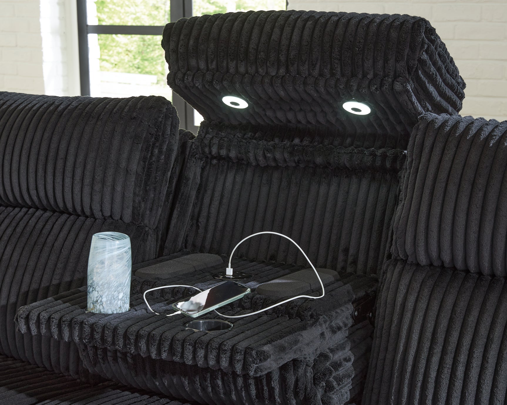 Forest Lake Black Chenille,Velvet Power Reclining Sofa