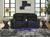 Forest Lake Black Chenille,Velvet Power Reclining Loveseat with Console