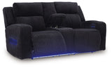 Forest Lake Black Chenille,Velvet Power Reclining Loveseat with Console