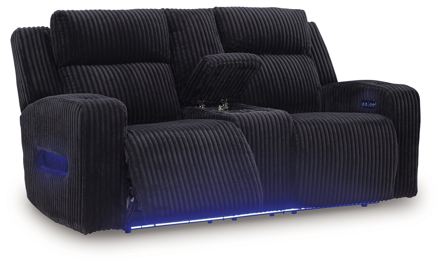 Forest Lake Black Chenille,Velvet Power Reclining Loveseat with Console