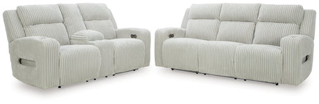 Power recliner control detail on Forest Alloy Lake sofa