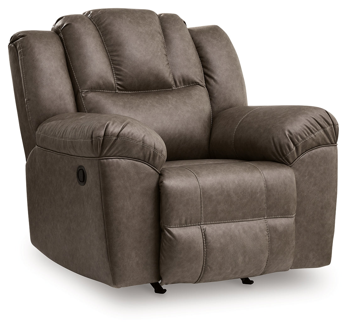 Lowilla Driftwood Faux Leather Recliner side profile view