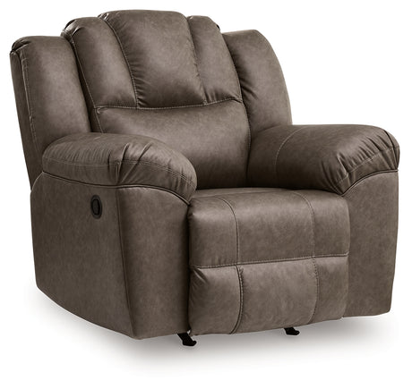 Lowilla Driftwood Faux Leather Recliner side profile view