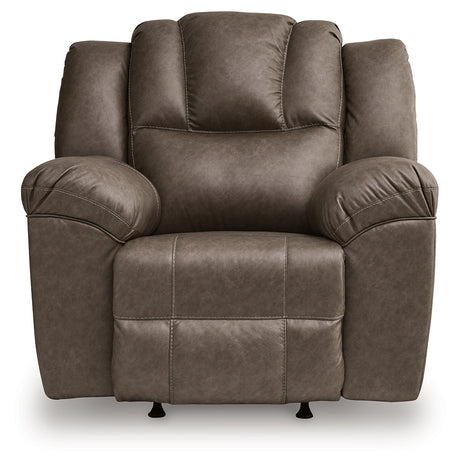 Lowilla Driftwood Faux Leather Recliner head-on view