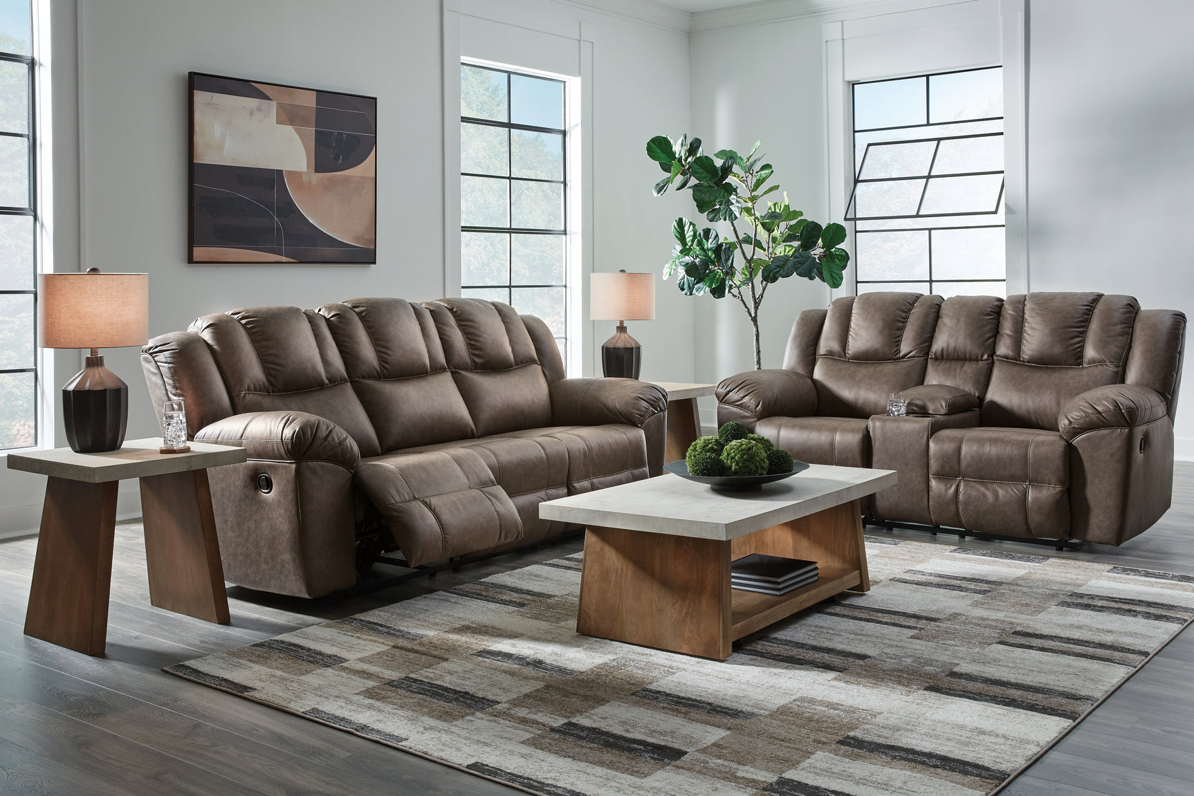 Lowilla Driftwood Reclining Sofa and Loveseat set front view
