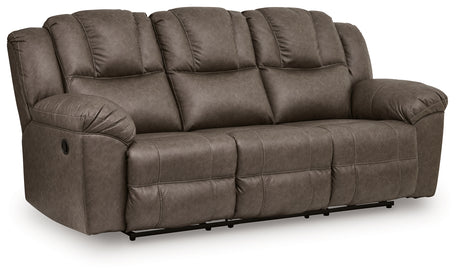 Side angle of Lowilla reclining sofa with recliner closed