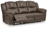 Side angle showing recliner open on Lowilla sofa