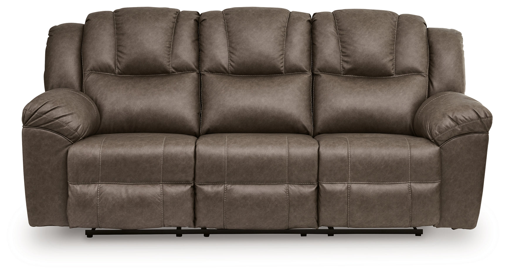 Head-on view of Lowilla Driftwood reclining sofa