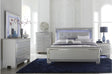Silver faux leather tufted LED panel bed front view
