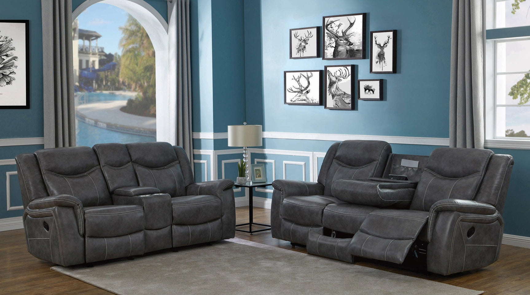 Conrad Grey Upholstered Motion Glider Recliner gliding mechanism